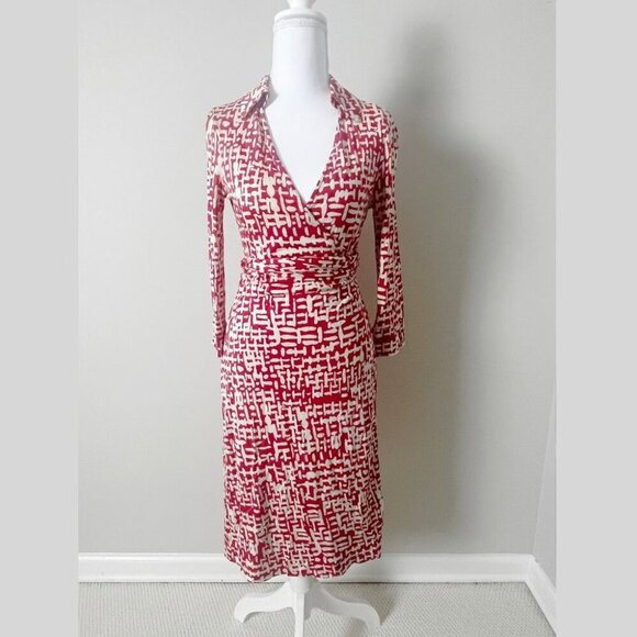 Diane Von Furstenberg Dresses & Skirts - Diane Von Furstenburg Red 100% Silk Wrap Dress 4